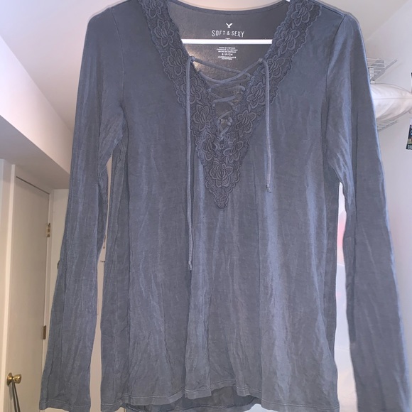 Grey Lace Up Long Sleeve from AEO - Picture 1 of 2